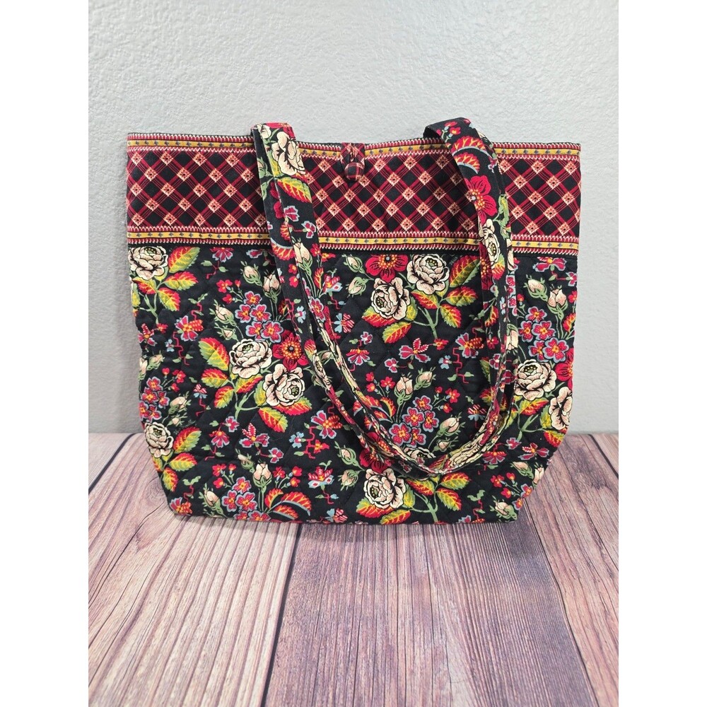Vera Bradley Quilted Tote Shoulder Bag Purse Anastasia Red Black Floral Fall
